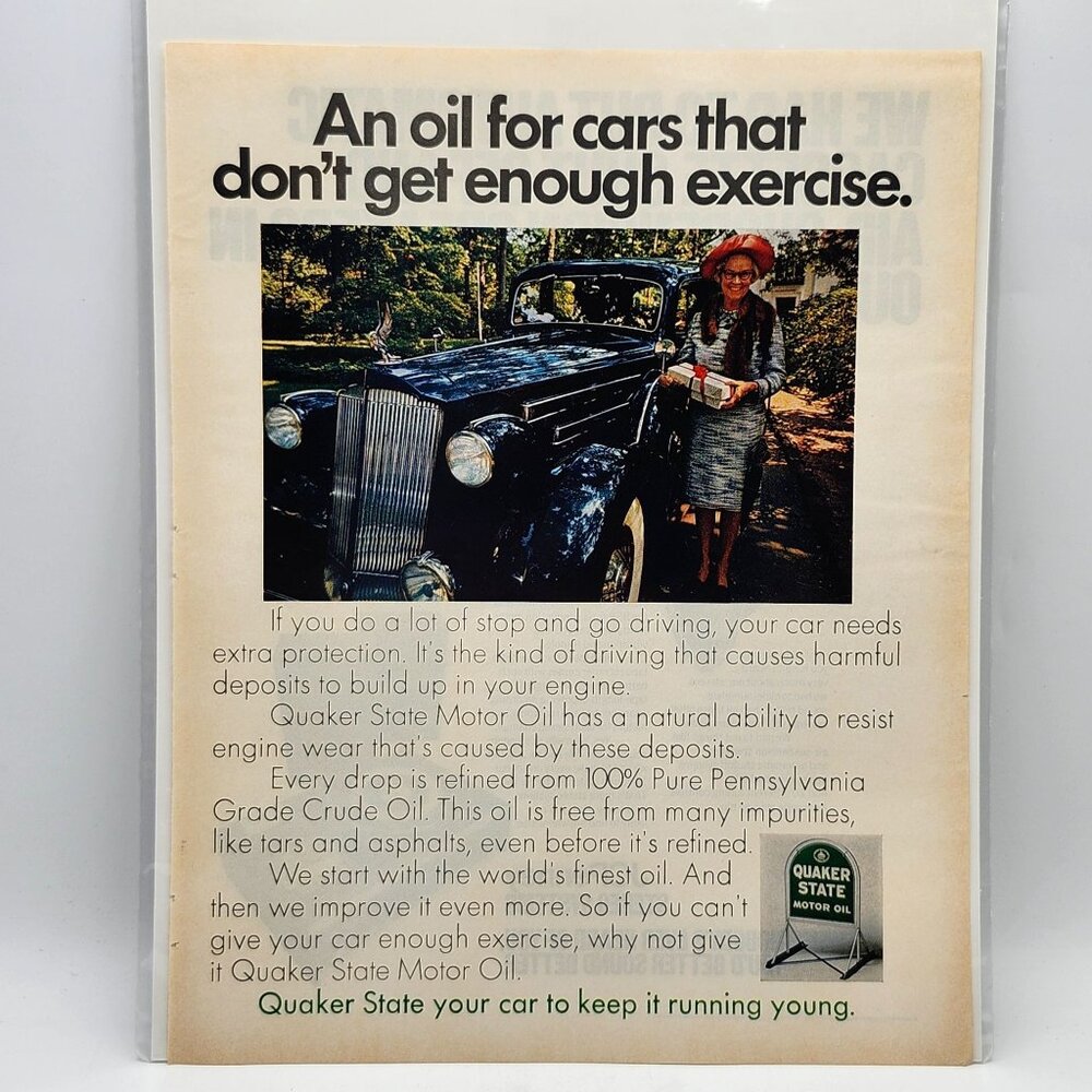 Vtg 1970s Quaker State Motor Oil LIFE Magazine Print Ad 1937 Packard Club Sedan